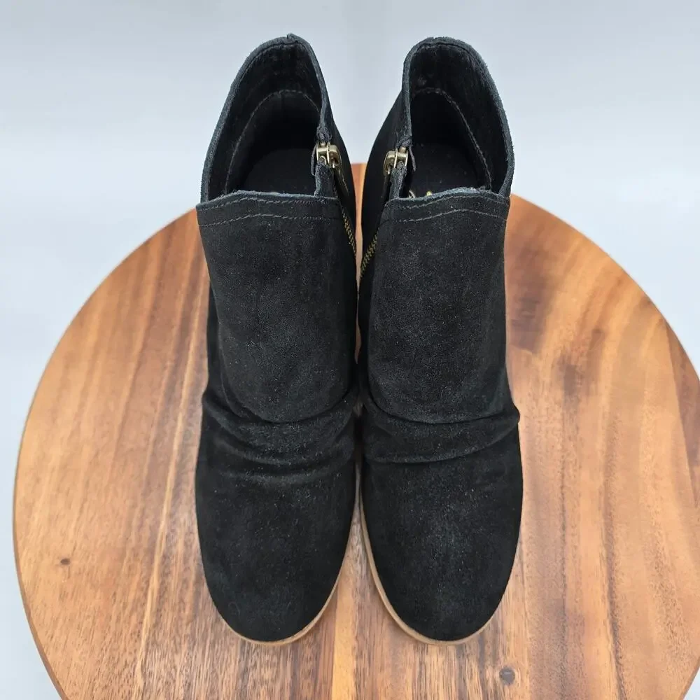 Skechers Boots Women's 8 Black Suede Leather Block Heel Side Zip Comfort Booties